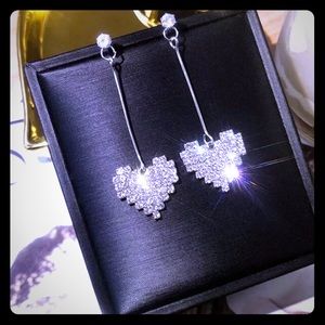 Rhinestone Love Heart Drop Earrings